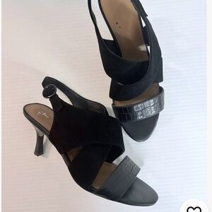 Donald Plummer Women's Size 10 Black Suede and Croc Embossed Heels